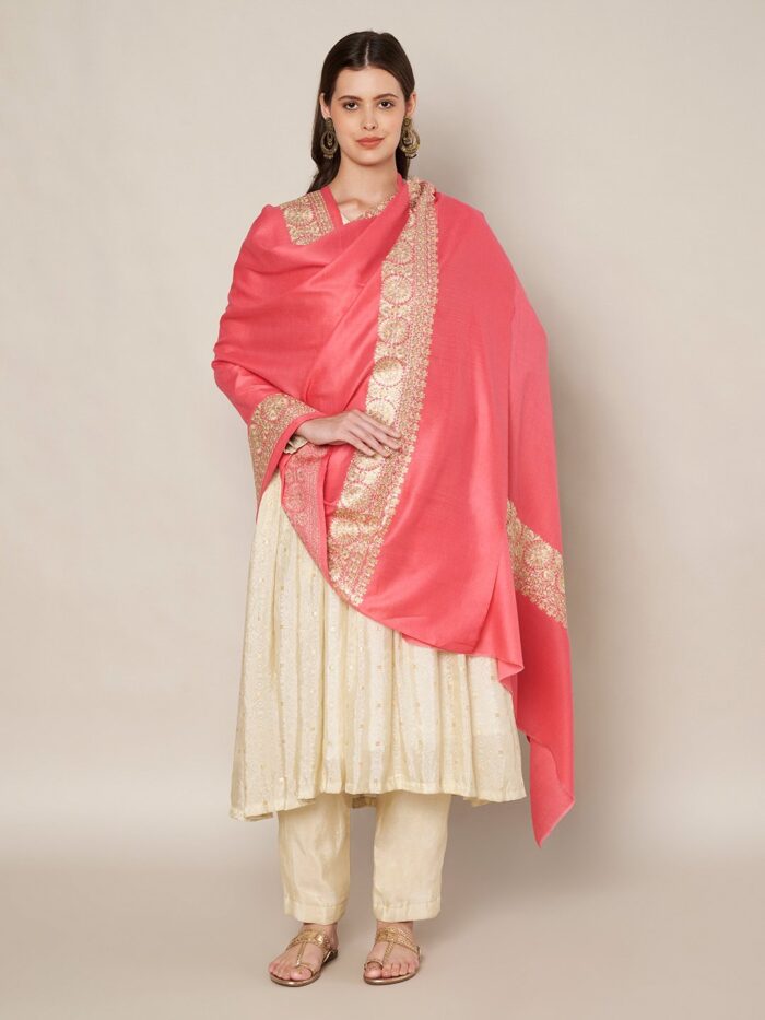 MUFFLY Designer Wool Shawl for Women with Golden Border – 40x80 Inches