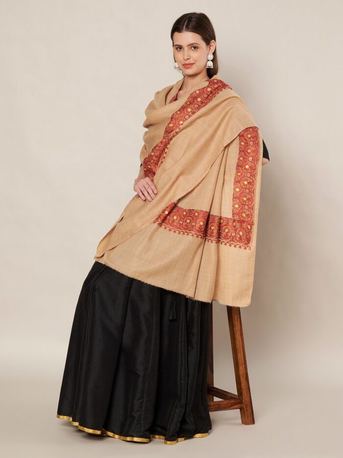 MUFFLY Premium Wool Blend Shawl with Intricate Border for Women – 40x80 Inches Wrap