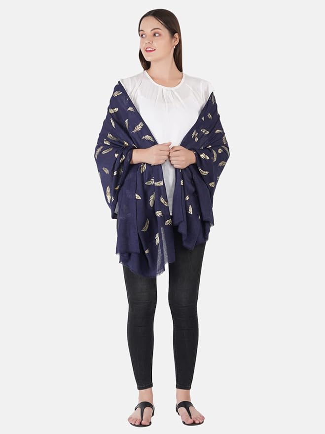 MUFFLY Wool Blend Leaf Print Stole for Women – 28x80 Elegant Wrap