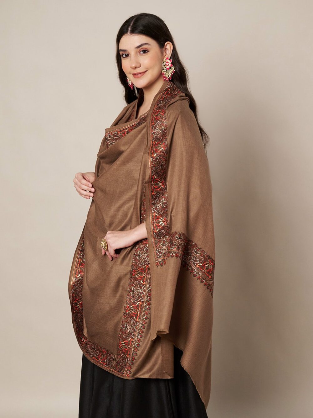 MUFFLY Woolen Embroidered Shawl for Women with Ornate Border – 40x80 Wrap - Image 2