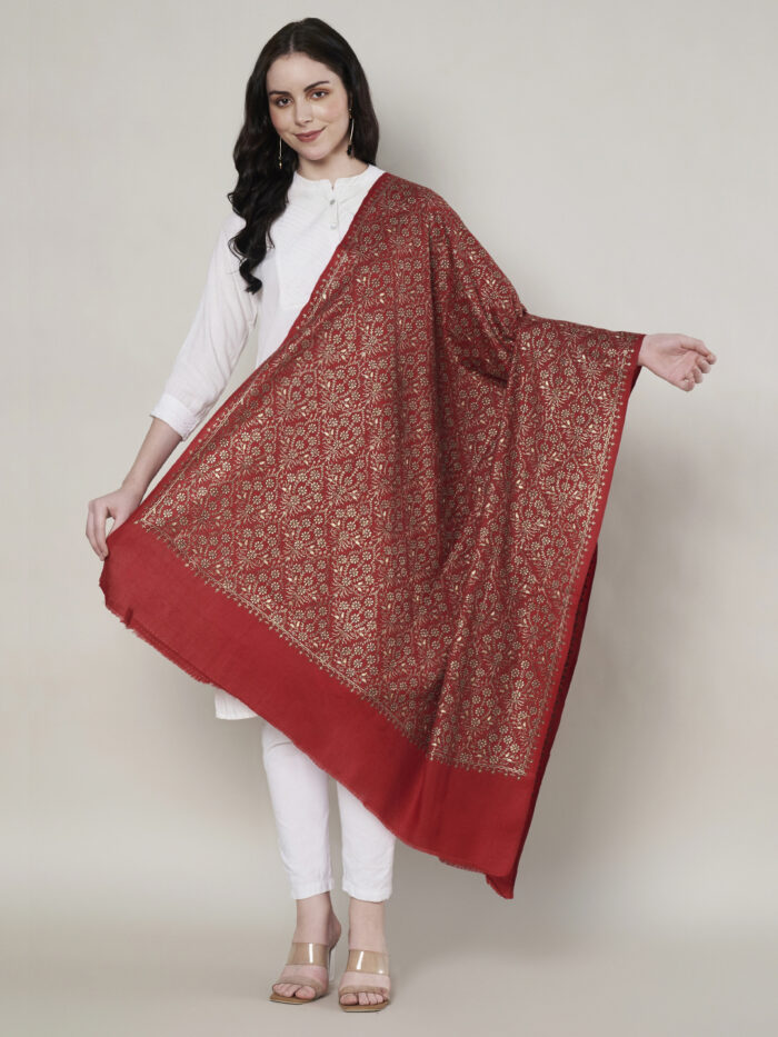 Muffly Golden Zari Shawl in Fine Wool – 40x80 Inches