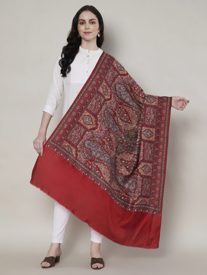 Muffly Ethnic Wool Shawl with Intricate Motifs – Fine Wool, 40x80 Inches