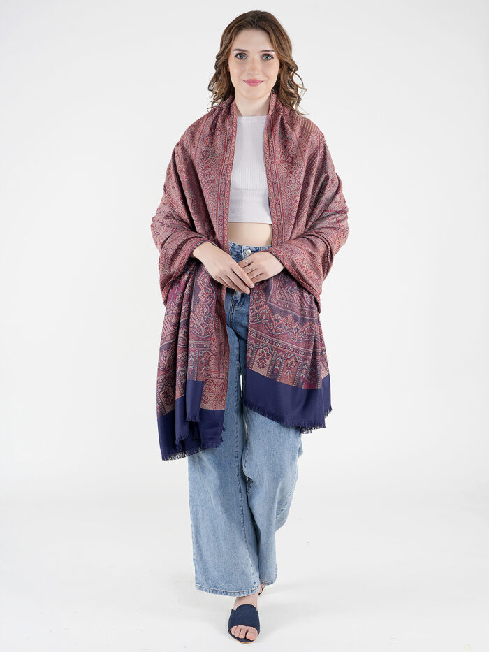 MUFFLY Jamawar Wool Shawl for Women – 40x80 Traditional Paisley Wrap