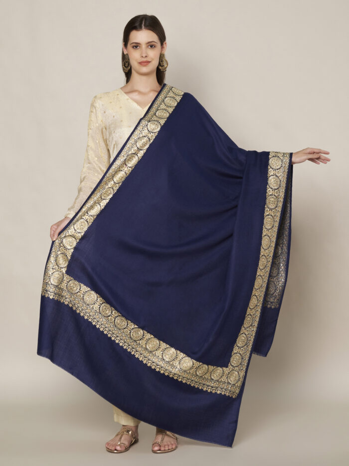 MUFFLY Designer Wool Shawl for Women with Golden Border – 40x80 Inches