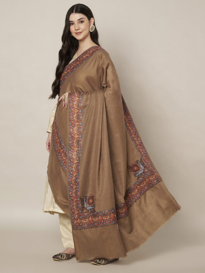 MUFFLY Woolen Multicolor Border Shawl for Women – 40x80 Elegant Wrap