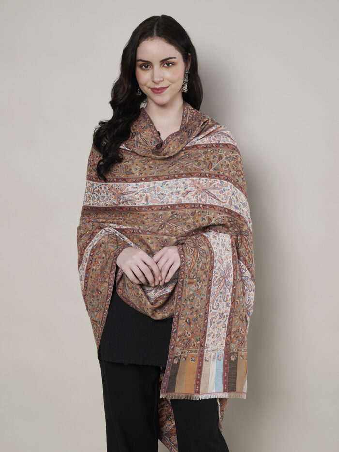 Muffly Floral Stripe Shawl in Wool Blend – Elegant 40x80 Inches