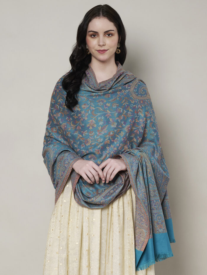 Muffly Wool Blend Floral Pattern Shawl with Intricate Borders – Ethnic Wrap for Women – Size (40X80 inch)