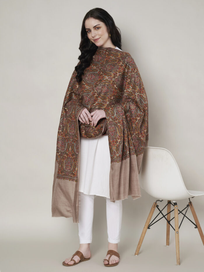 Muffly Fine Wool Paisley Shawl with Elegant Border – 40x80 Inches