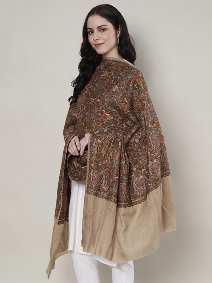 Muffly Fine Wool Paisley Shawl with Elegant Border – 40x80 Inches