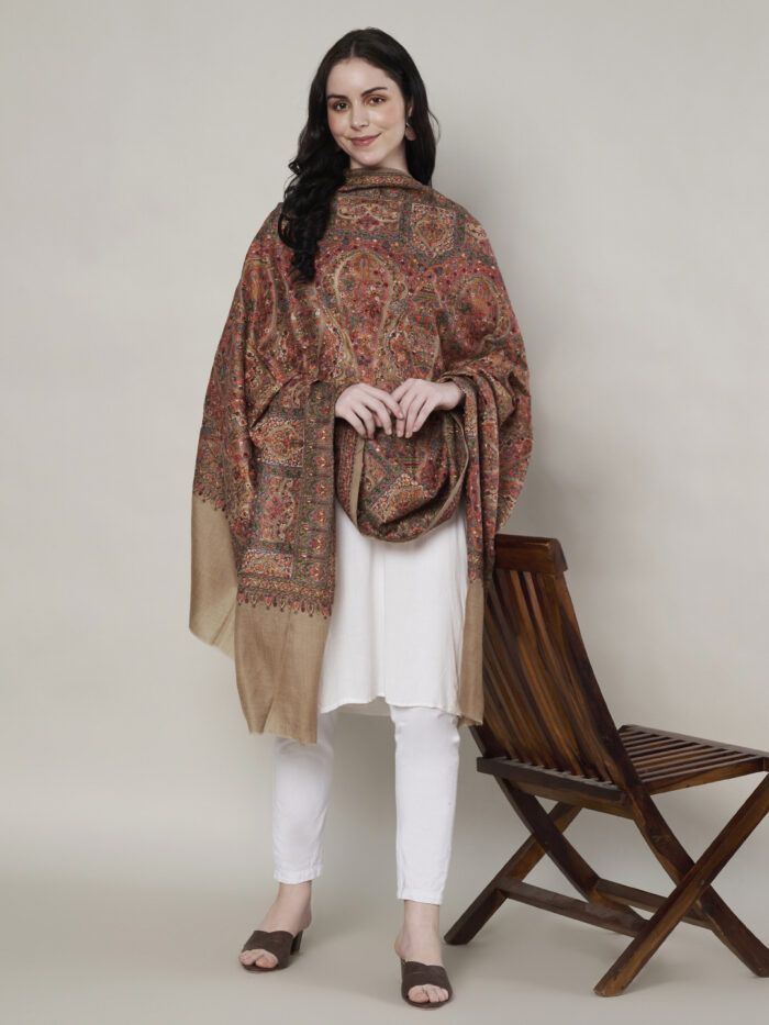 Muffly Ethnic Wool Shawl with Intricate Motifs – Fine Wool, 40x80 Inches