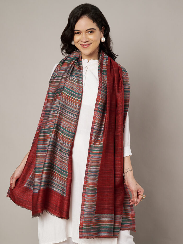 Muffly Fine Wool Striped Stole - 28x80 inches