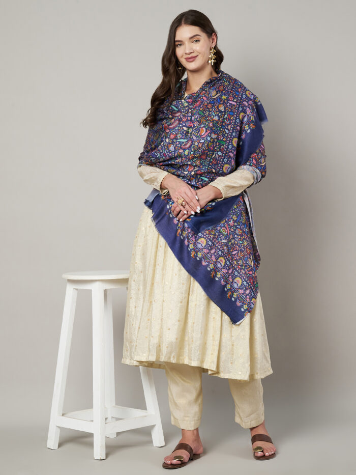 Muffly Wool Blend Stole with Intricate Paisley & Floral Design – 28x80 Inches