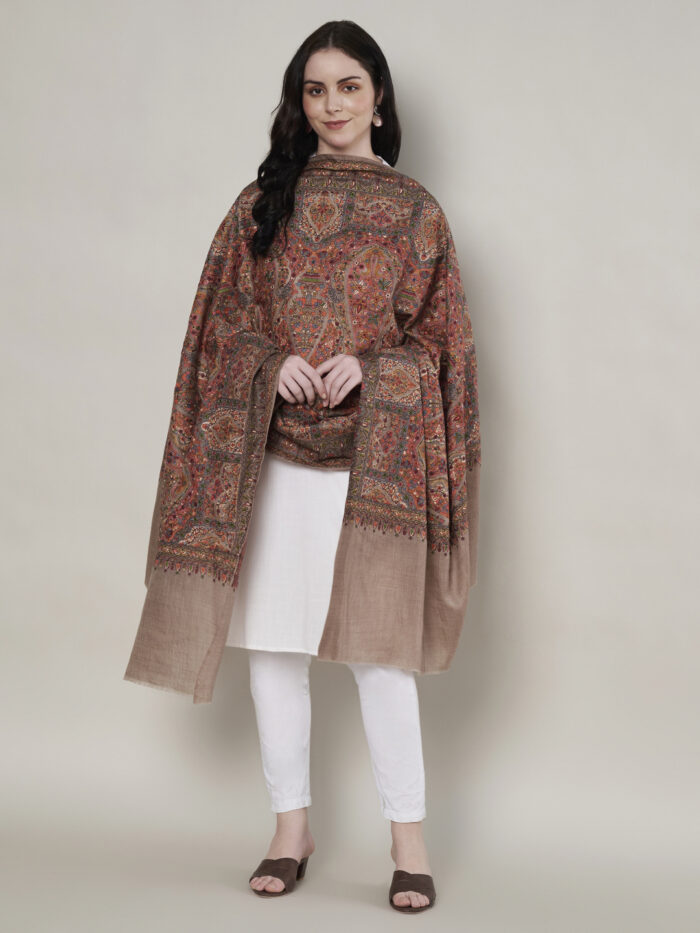 Muffly Ethnic Wool Shawl with Intricate Motifs – Fine Wool, 40x80 Inches