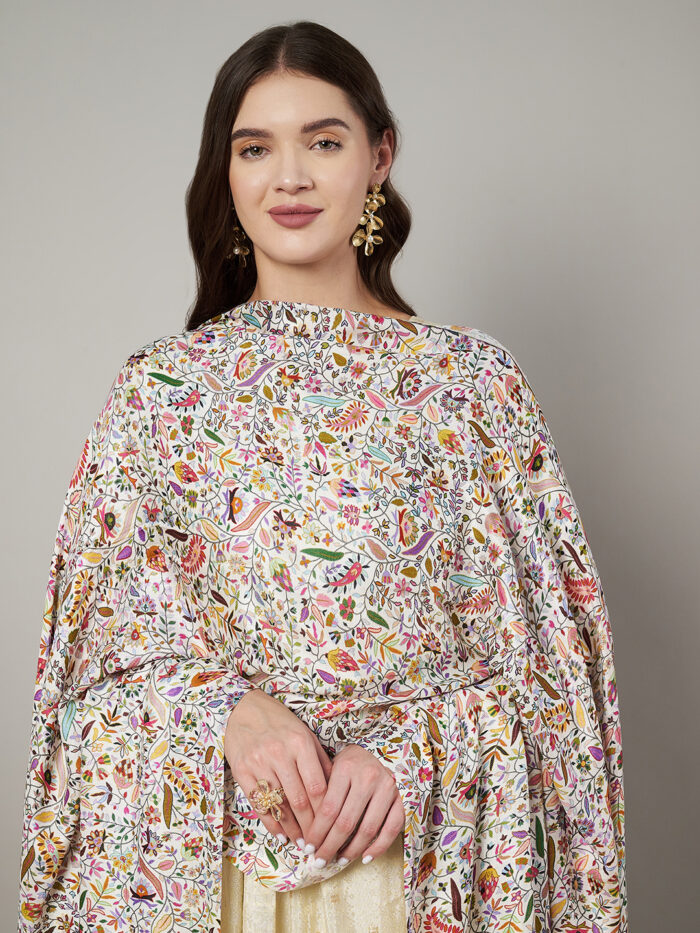 Muffly Wool Blend Stole with Intricate Paisley & Floral Design – 28x80 Inches