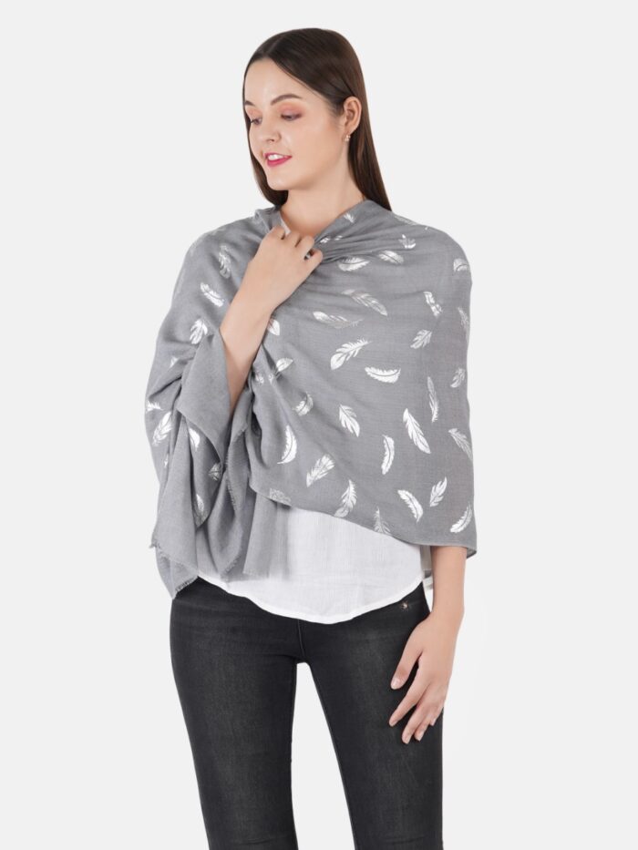 MUFFLY Wool Blend Leaf Print Stole for Women – 28x80 Elegant Wrap