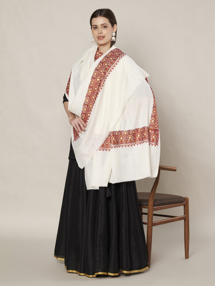 MUFFLY Premium Wool Blend Shawl with Intricate Border for Women – 40x80 Inches Wrap