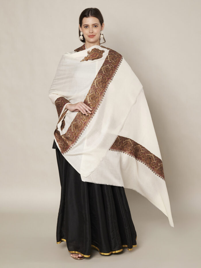 MUFFLY Embroidered Wool Shawl for Women with Paisley Border – 40x80 Wrap