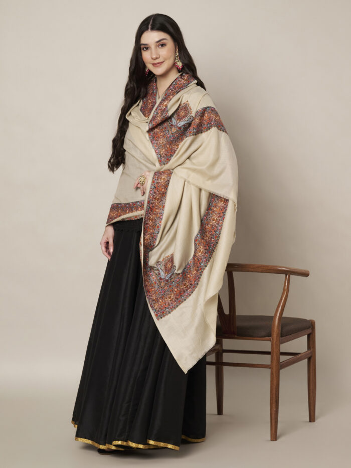 MUFFLY Woolen Multicolor Border Shawl for Women – 40x80 Elegant Wrap