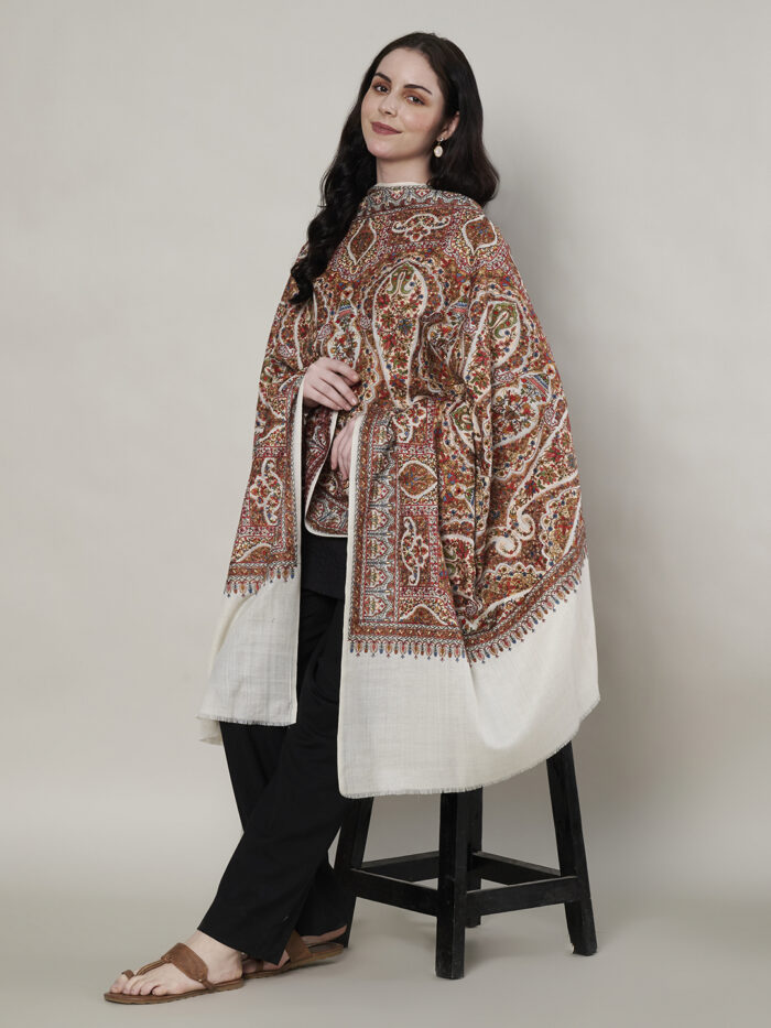 Muffly Ethnic Wool Shawl with Intricate Motifs – Fine Wool, 40x80 Inches