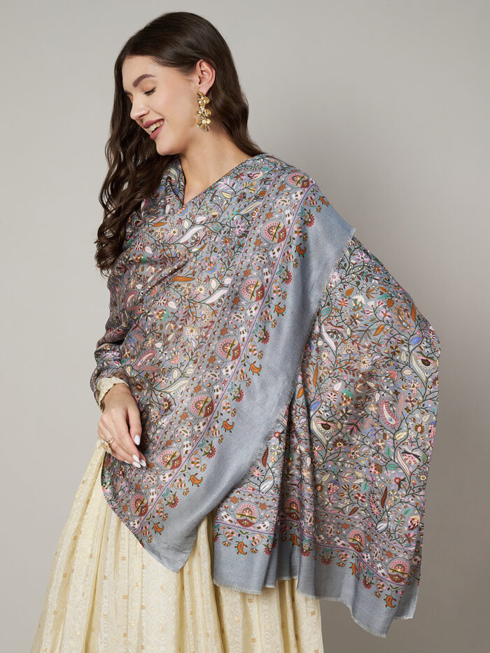 Muffly Wool Blend Stole with Intricate Paisley & Floral Design – 28x80 Inches