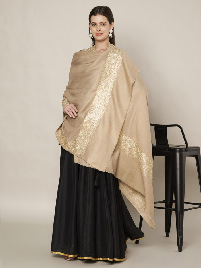 MUFFLY Designer Wool Shawl for Women with Golden Border – 40x80 Inches