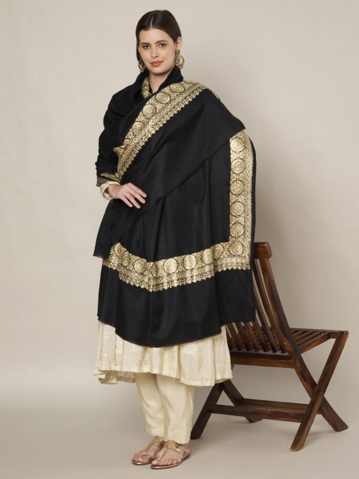 MUFFLY Designer Wool Shawl for Women with Golden Border – 40x80 Inches