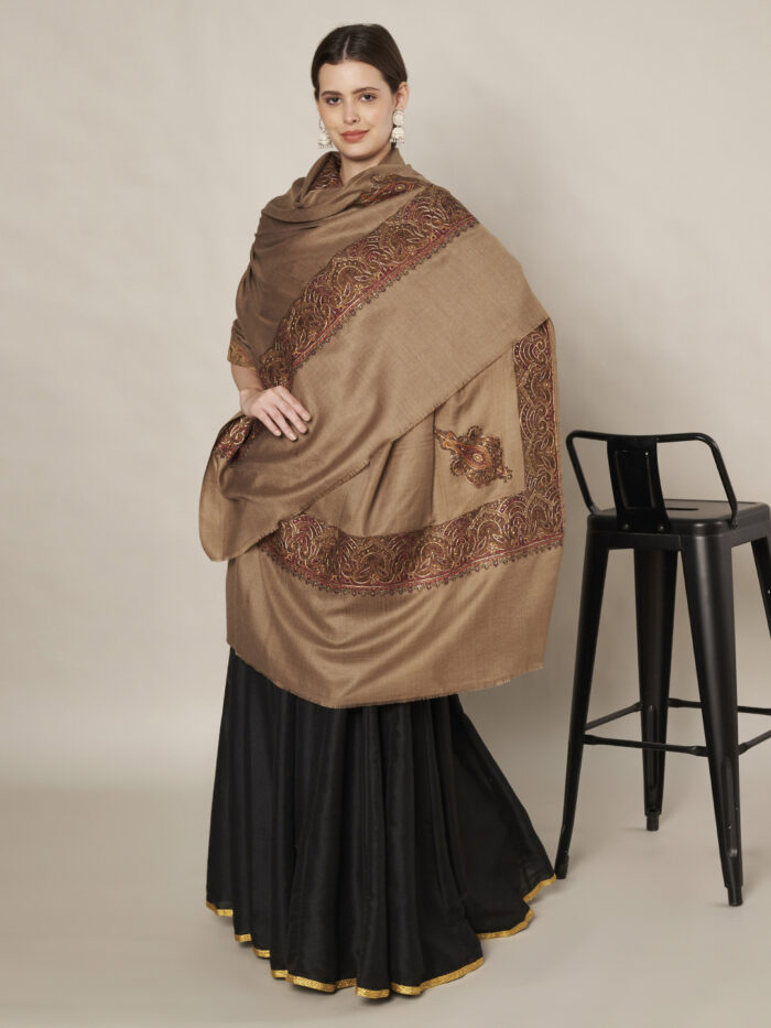 MUFFLY Embroidered Wool Shawl for Women with Paisley Border – 40x80 Wrap