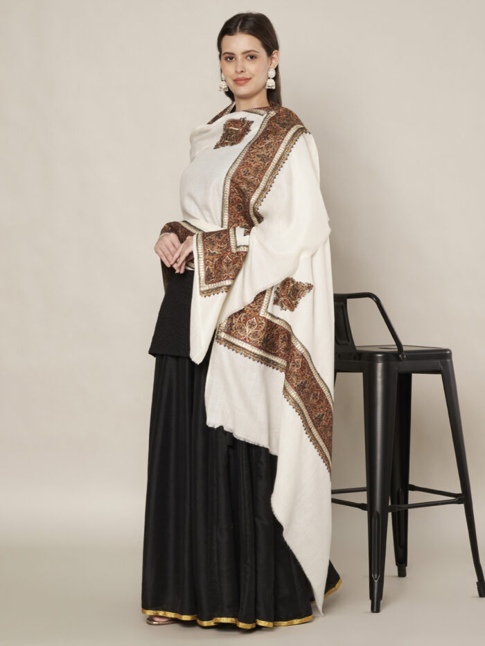 MUFFLY Woolen Shawl for Women with Intricate Border – 40x80 Inches