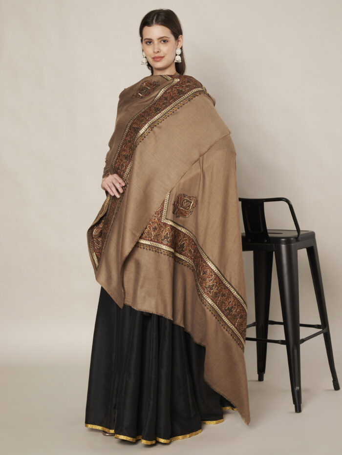 MUFFLY Woolen Shawl for Women with Intricate Border – 40x80 Inches