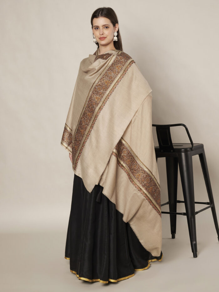 MUFFLY Woolen Shawl for Women with Intricate Border – 40x80 Inches