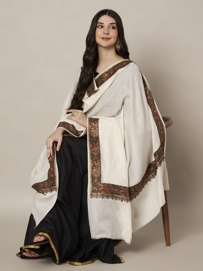 MUFFLY Luxury Woolen Shawl for Women with Elegant Embroidered Border – 40x80 Wrap