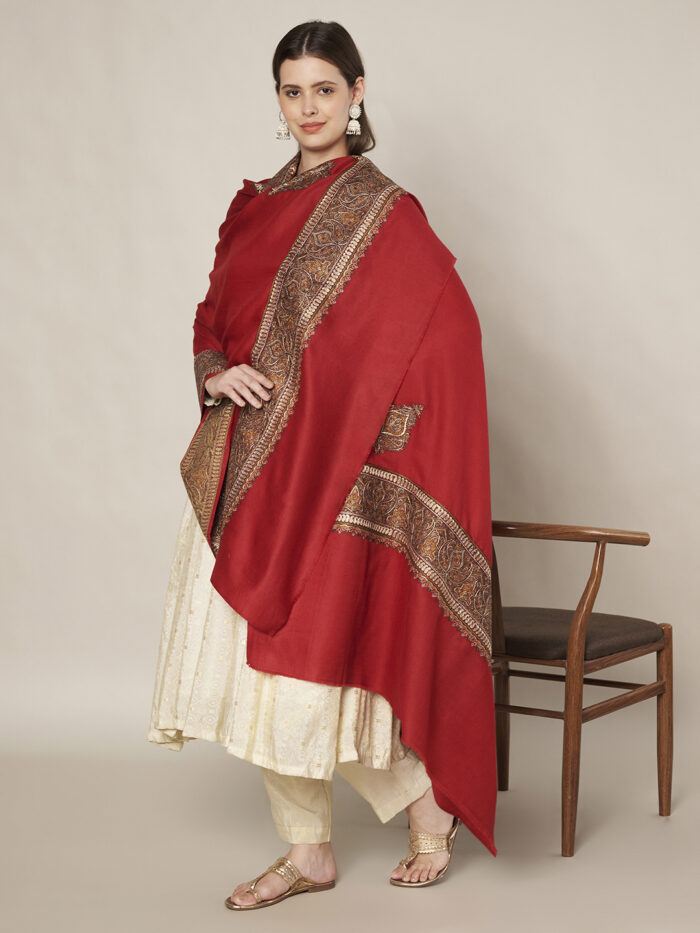 MUFFLY Woolen Shawl for Women with Intricate Border – 40x80 Inches