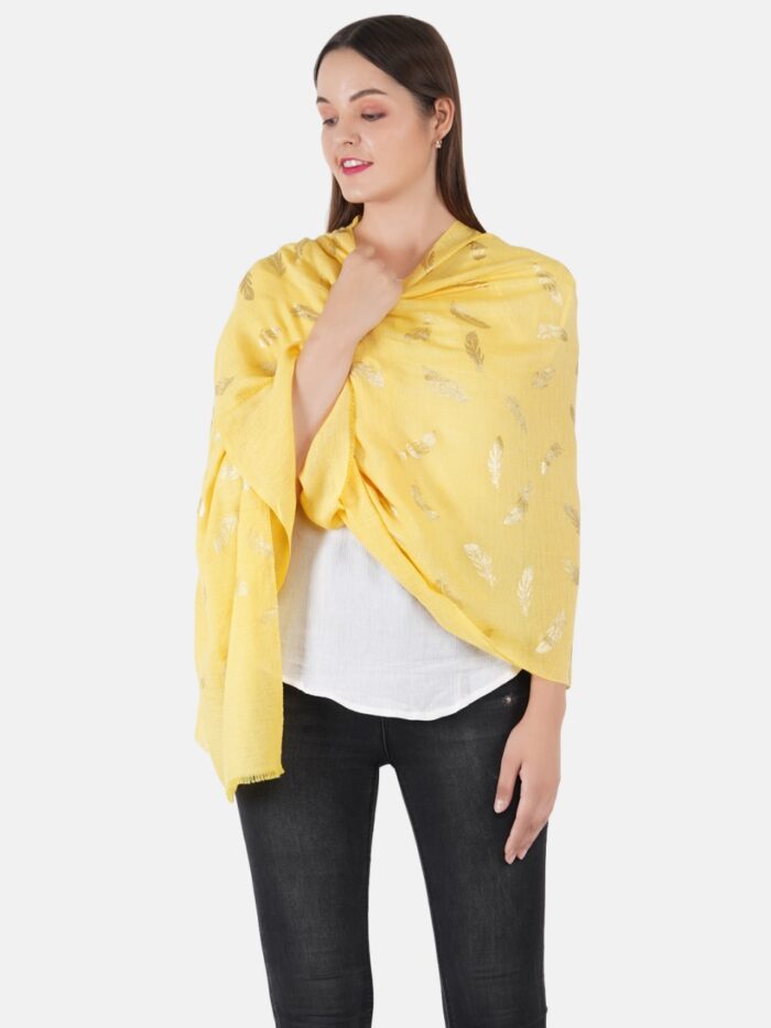 MUFFLY Wool Blend Leaf Print Stole for Women – 28x80 Elegant Wrap