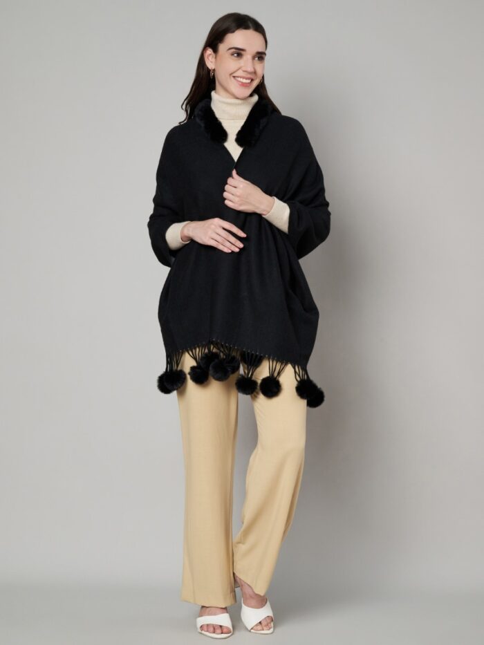 MUFFLY Cashmere Wool Stole for Women with Pom-Pom Detailing – 28x80 Elegant Wrap