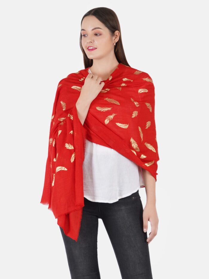 MUFFLY Wool Blend Leaf Print Stole for Women – 28x80 Elegant Wrap