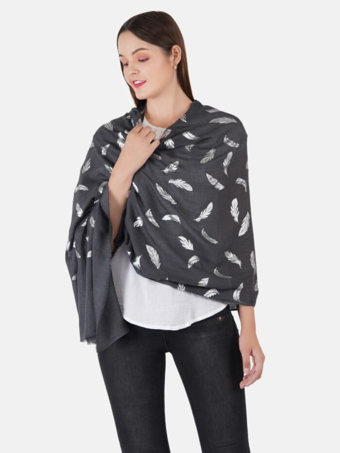 MUFFLY Wool Blend Leaf Print Stole for Women – 28x80 Elegant Wrap