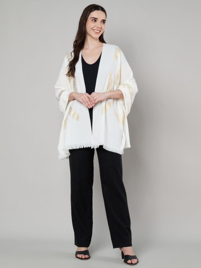 MUFFLY Fine Wool Foil Print Stole for Women – 28x80 Elegant Wrap